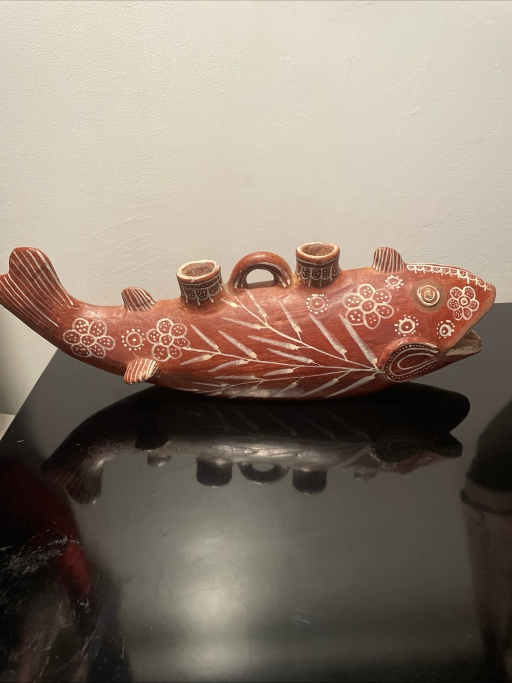 Vintage 1980s Fish/Whale Red Clay Hand Modeled Peruvian Art Candel Holder